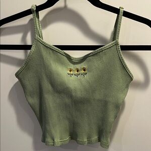 SHEIN Olive Ribbed Camisole with Floral Detail